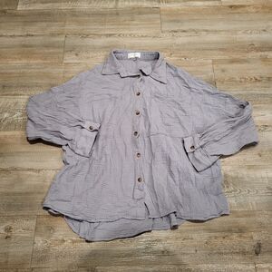 Siliteelon Luxury Linen Oversized Long Sleeved Button Up Shirt Women's Size XXL